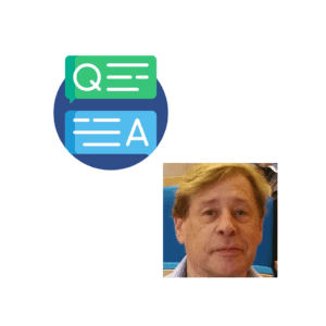 A headshot of a man with light hair next to the Ask The Answer Man graphic icon, featuring a blue and green chat bubble with "Q" and "A" symbols, representing a question and answer format.